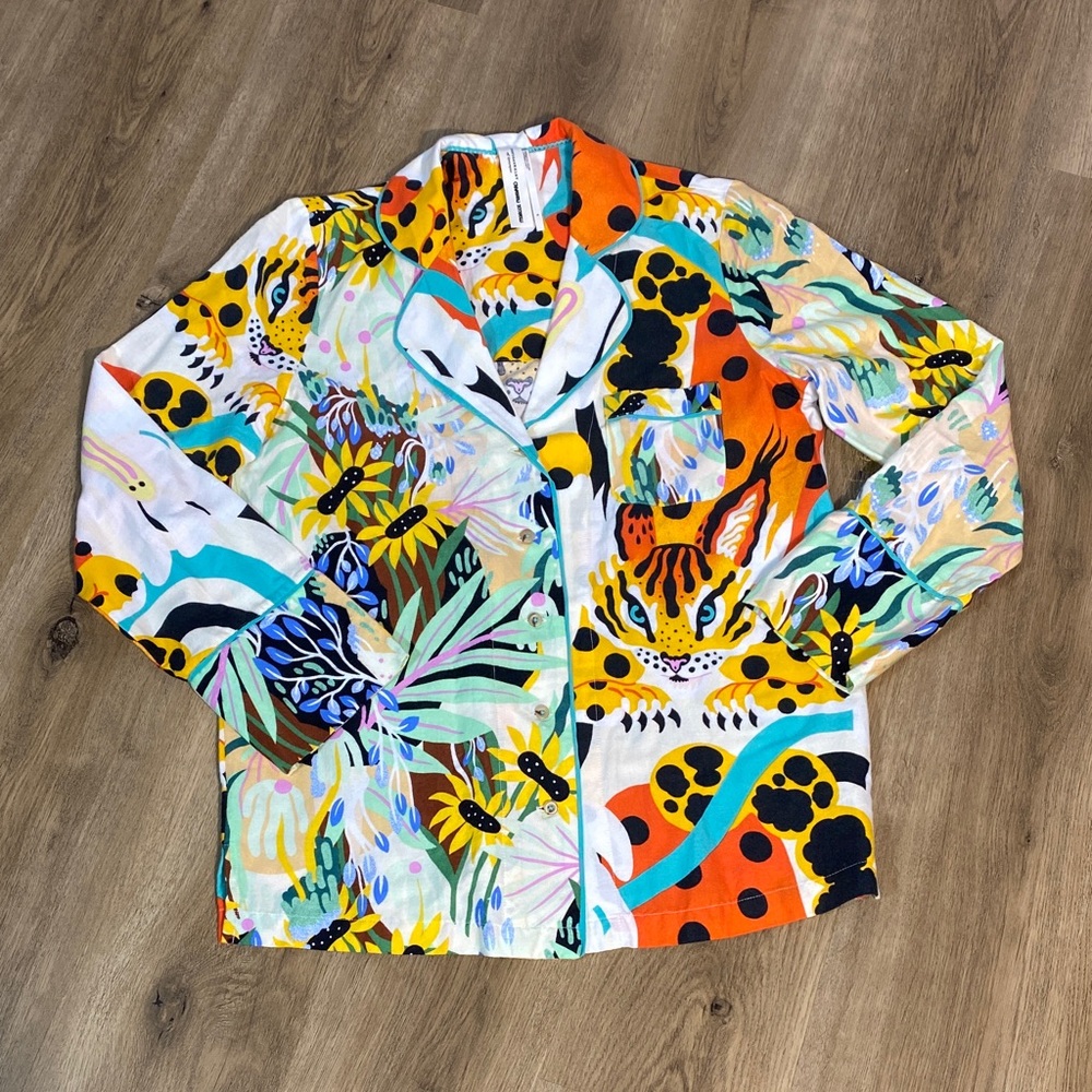Marcos Navarro for Anthropologie Flannel Sleep Top Colorful Animal Print small - Picture 2 of 11